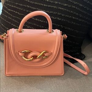 Zara mini Pink Handbag with Gold Accents and crossbody removable strap